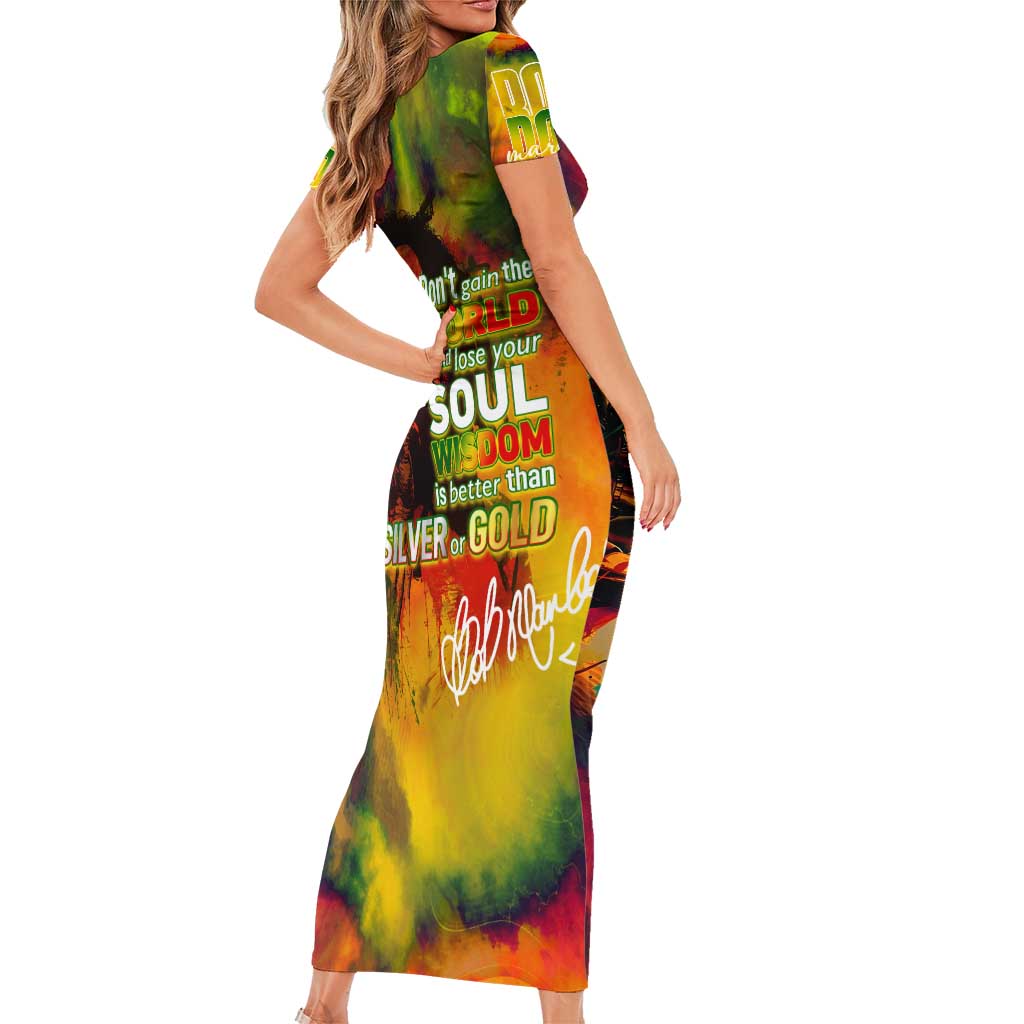 The Legend of Reggae Short Sleeve Bodycon Dress Bob One Love Colorful Art