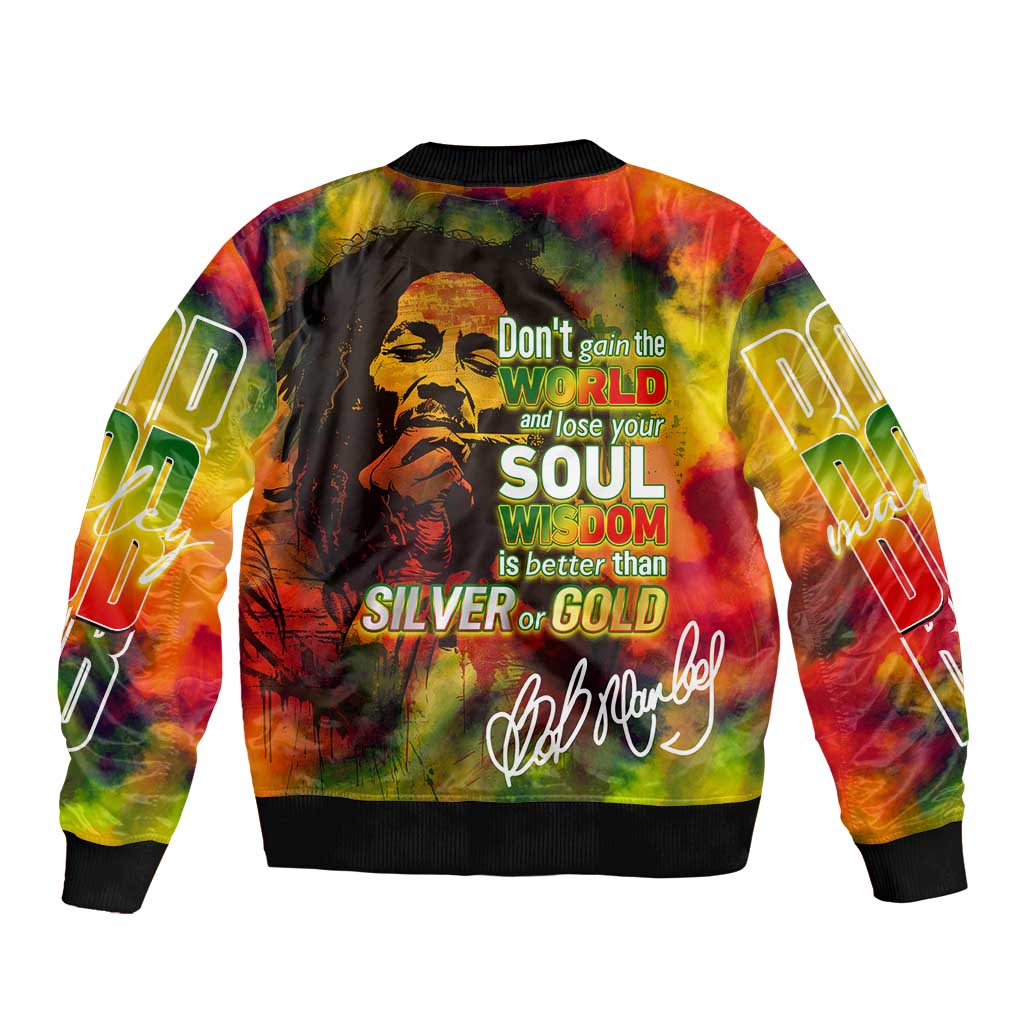 The Legend of Reggae Sleeve Zip Bomber Jacket Bob One Love Colorful Art