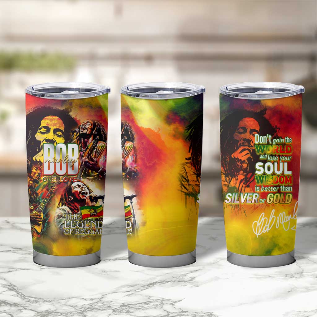 The Legend of Reggae Tumbler Cup Bob One Love Colorful Art