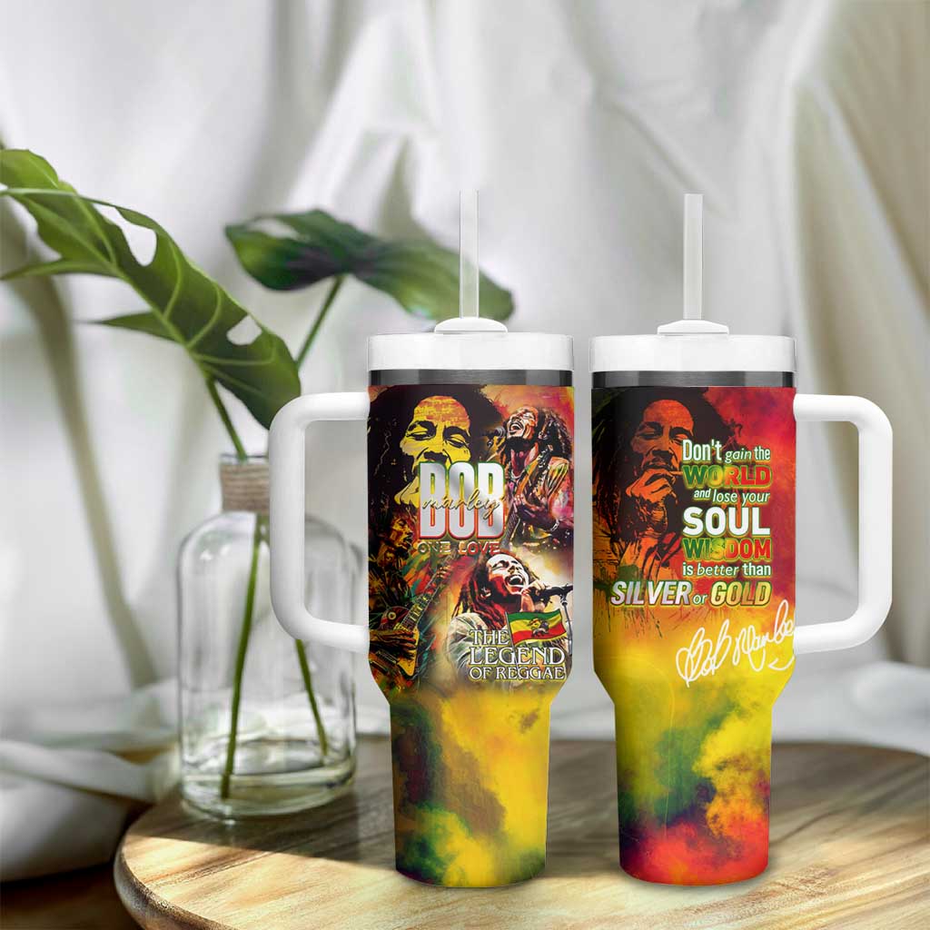 The Legend of Reggae Tumbler With Handle Bob One Love Colorful Art