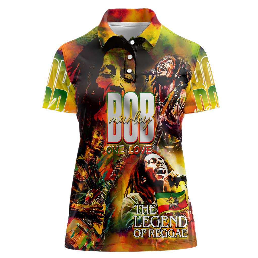 The Legend of Reggae Women Polo Shirt Bob One Love Colorful Art