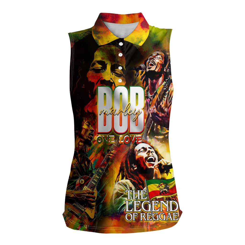 The Legend of Reggae Women Sleeveless Polo Shirt Bob One Love Colorful Art