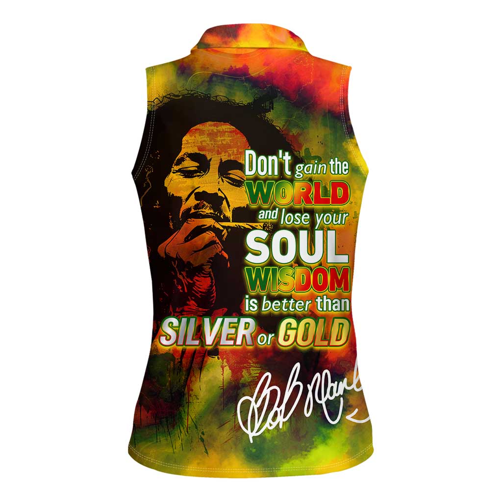 The Legend of Reggae Women Sleeveless Polo Shirt Bob One Love Colorful Art