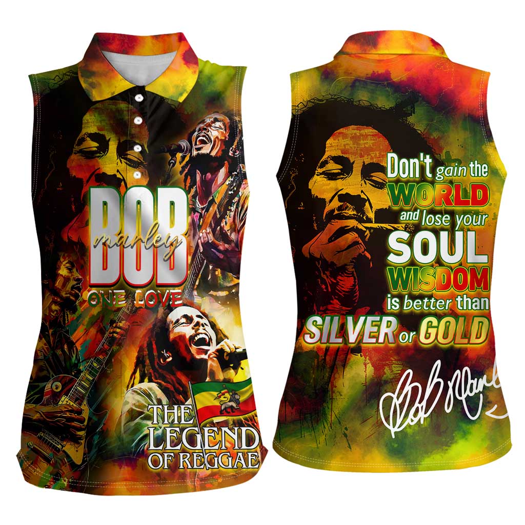 The Legend of Reggae Women Sleeveless Polo Shirt Bob One Love Colorful Art