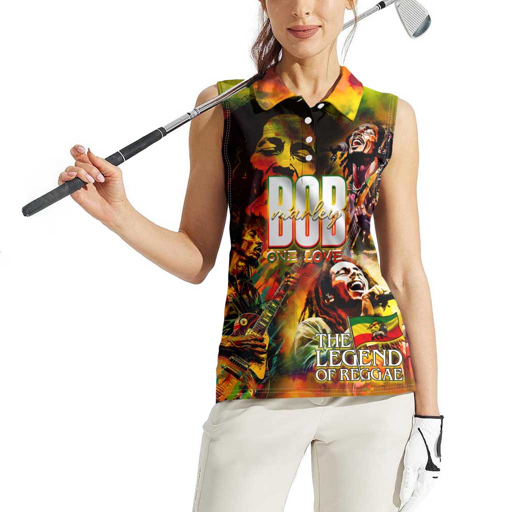 The Legend of Reggae Women Sleeveless Polo Shirt Bob One Love Colorful Art