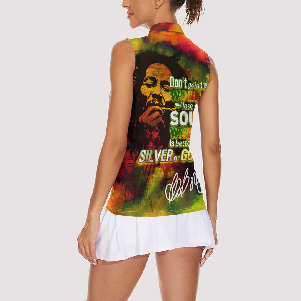 The Legend of Reggae Women Sleeveless Polo Shirt Bob One Love Colorful Art