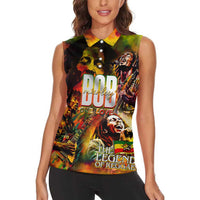 The Legend of Reggae Women Sleeveless Polo Shirt Bob One Love Colorful Art