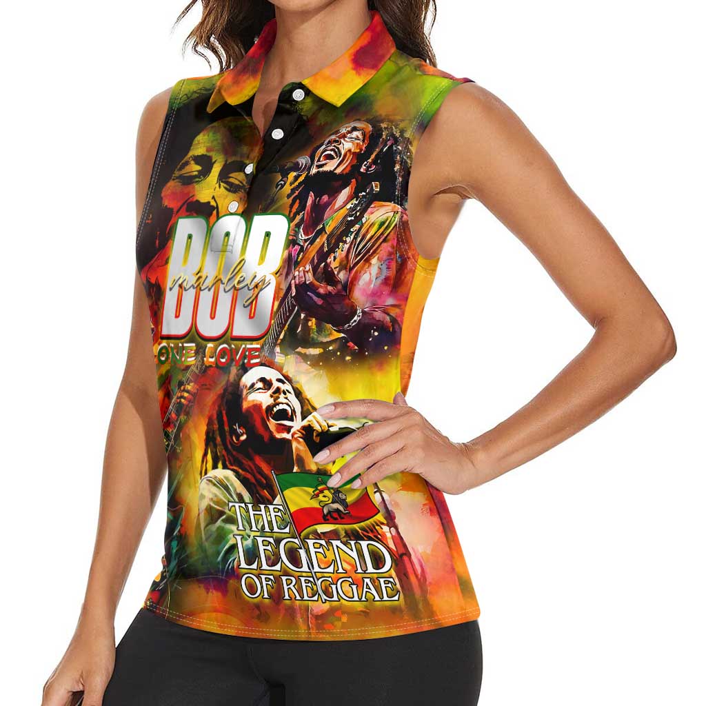 The Legend of Reggae Women Sleeveless Polo Shirt Bob One Love Colorful Art