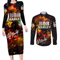 Bob King Of Reggae Couples Matching Long Sleeve Bodycon Dress and Long Sleeve Button Shirt Rastafari Lion - You Never Know How Strong You Are