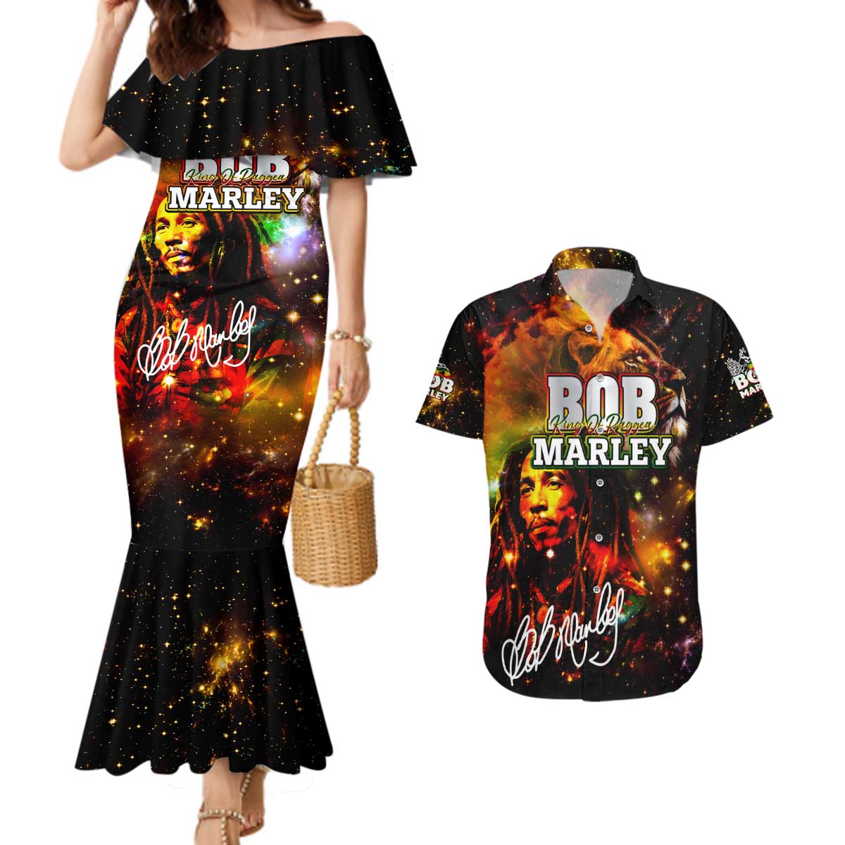 Bob King Of Reggae Couples Matching Mermaid Dress and Hawaiian Shirt Rastafari Lion - You Never Know How Strong You Are