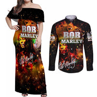 Bob King Of Reggae Couples Matching Off Shoulder Maxi Dress and Long Sleeve Button Shirt Rastafari Lion - You Never Know How Strong You Are
