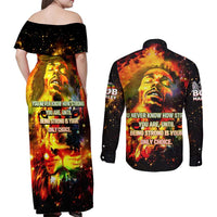 Bob King Of Reggae Couples Matching Off Shoulder Maxi Dress and Long Sleeve Button Shirt Rastafari Lion - You Never Know How Strong You Are