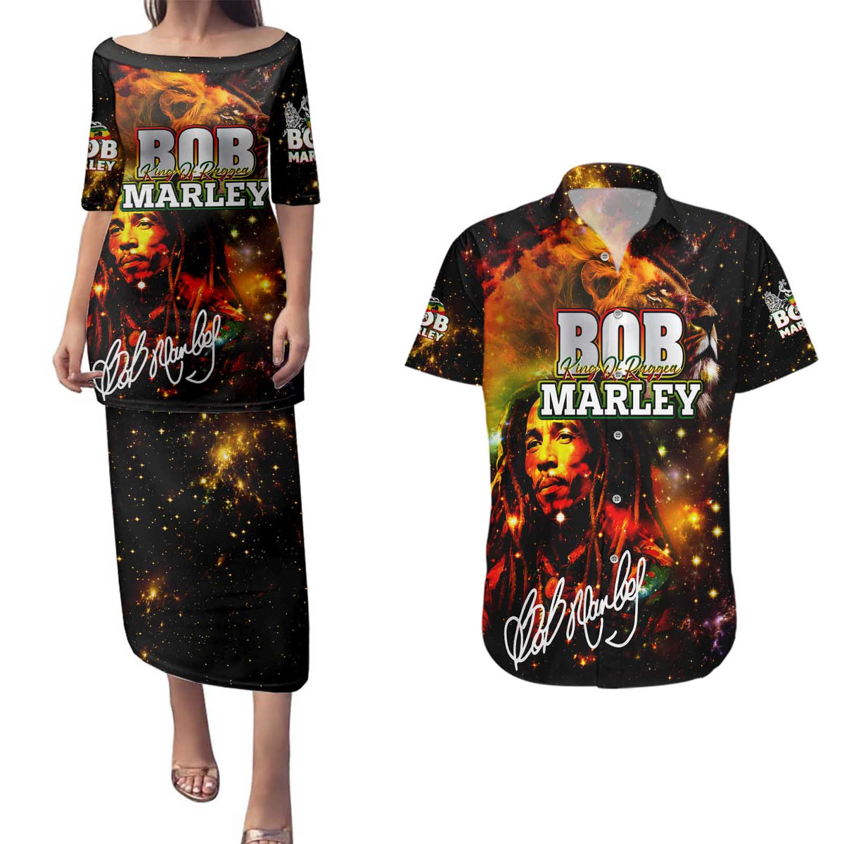 Bob King Of Reggae Couples Matching Puletasi and Hawaiian Shirt Rastafari Lion - You Never Know How Strong You Are