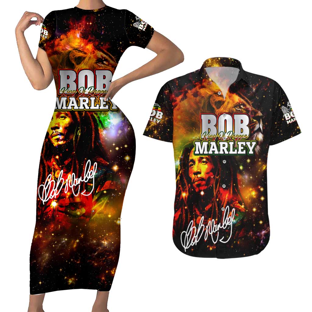 Bob King Of Reggae Couples Matching Short Sleeve Bodycon Dress and Hawaiian Shirt Rastafari Lion - You Never Know How Strong You Are