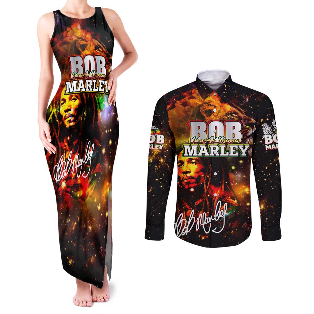 Bob King Of Reggae Couples Matching Tank Maxi Dress and Long Sleeve Button Shirt Rastafari Lion - You Never Know How Strong You Are