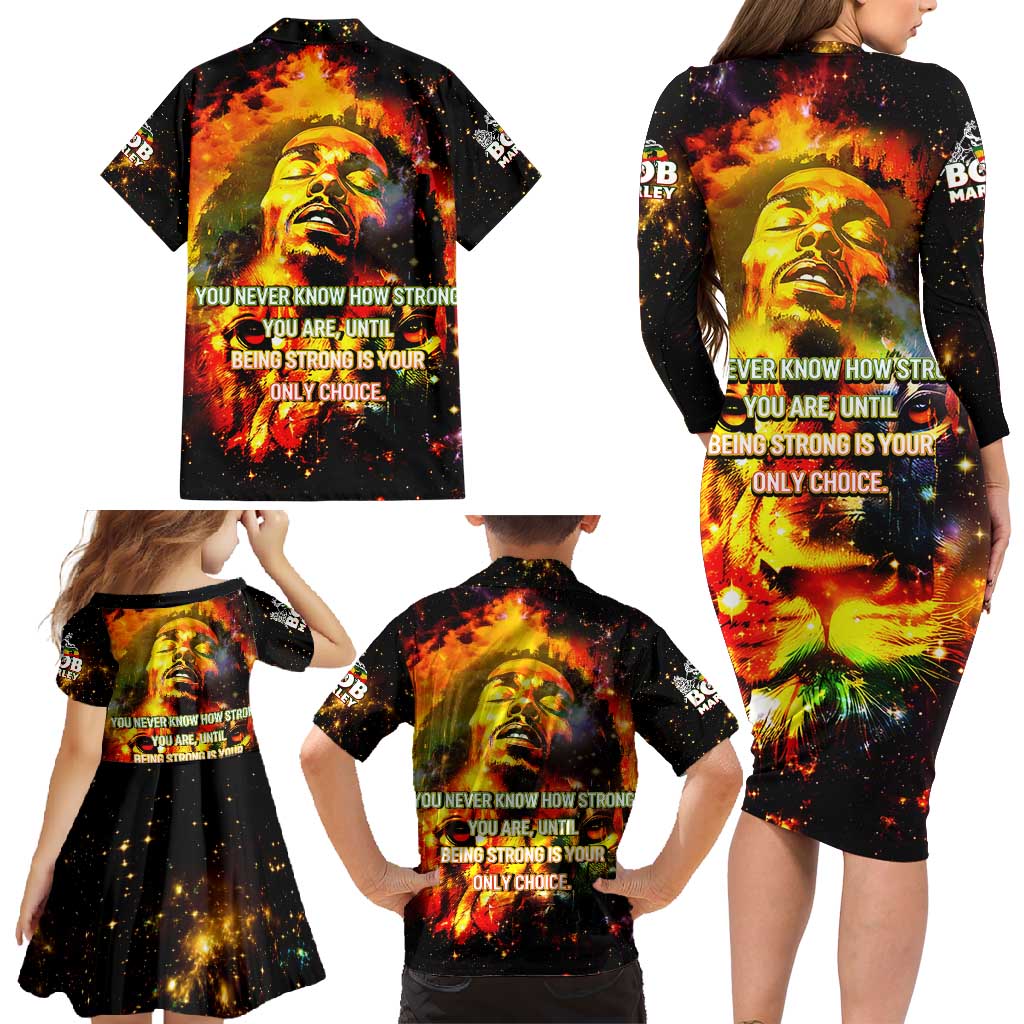 Bob King Of Reggae Family Matching Long Sleeve Bodycon Dress and Hawaiian Shirt Rastafari Lion - You Never Know How Strong You Are