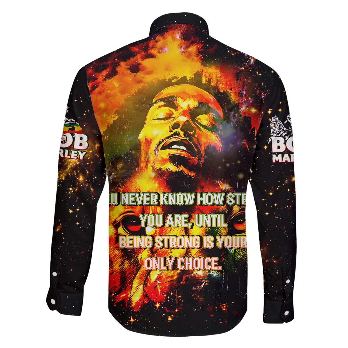 Bob King Of Reggae Family Matching Off The Shoulder Long Sleeve Dress and Hawaiian Shirt Rastafari Lion - You Never Know How Strong You Are
