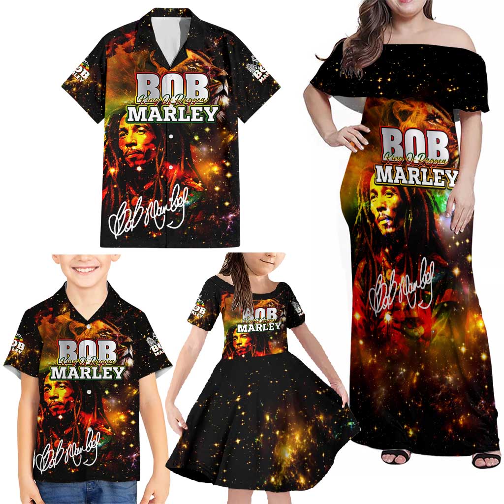Bob King Of Reggae Family Matching Off Shoulder Maxi Dress and Hawaiian Shirt Rastafari Lion - You Never Know How Strong You Are