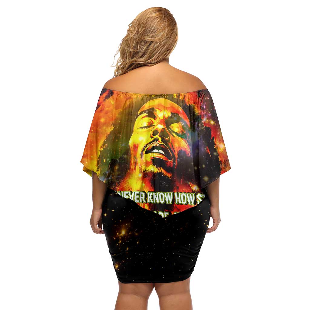 Bob King Of Reggae Family Matching Off Shoulder Short Dress and Hawaiian Shirt Rastafari Lion - You Never Know How Strong You Are