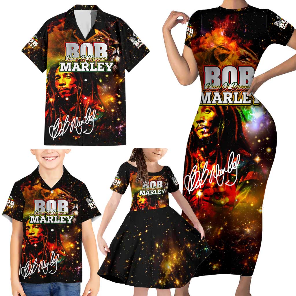 Bob King Of Reggae Family Matching Short Sleeve Bodycon Dress and Hawaiian Shirt Rastafari Lion - You Never Know How Strong You Are