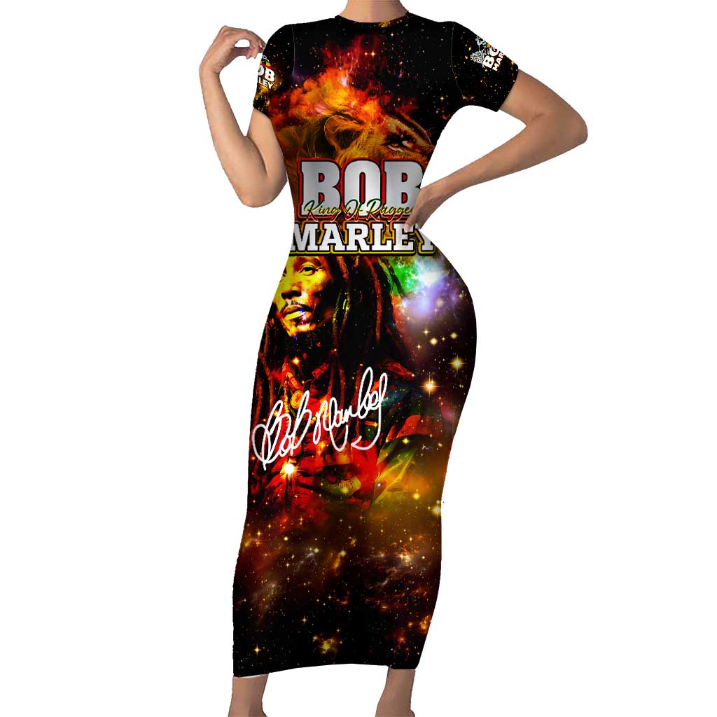 Bob King Of Reggae Family Matching Short Sleeve Bodycon Dress and Hawaiian Shirt Rastafari Lion - You Never Know How Strong You Are