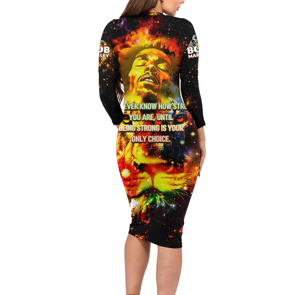 Bob King Of Reggae Long Sleeve Bodycon Dress Rastafari Lion - You Never Know How Strong You Are