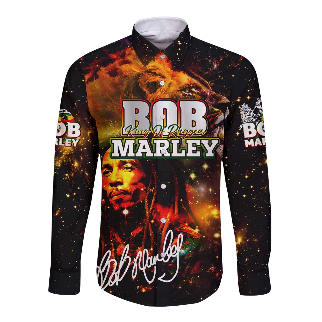 Bob King Of Reggae Long Sleeve Button Shirt Rastafari Lion - You Never Know How Strong You Are