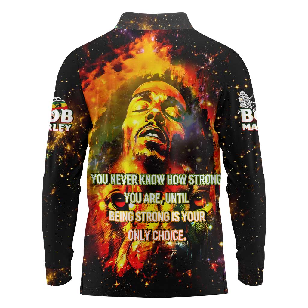 Bob King Of Reggae Long Sleeve Polo Shirt Rastafari Lion - You Never Know How Strong You Are