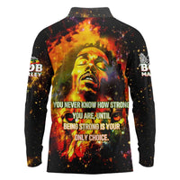 Bob King Of Reggae Long Sleeve Polo Shirt Rastafari Lion - You Never Know How Strong You Are
