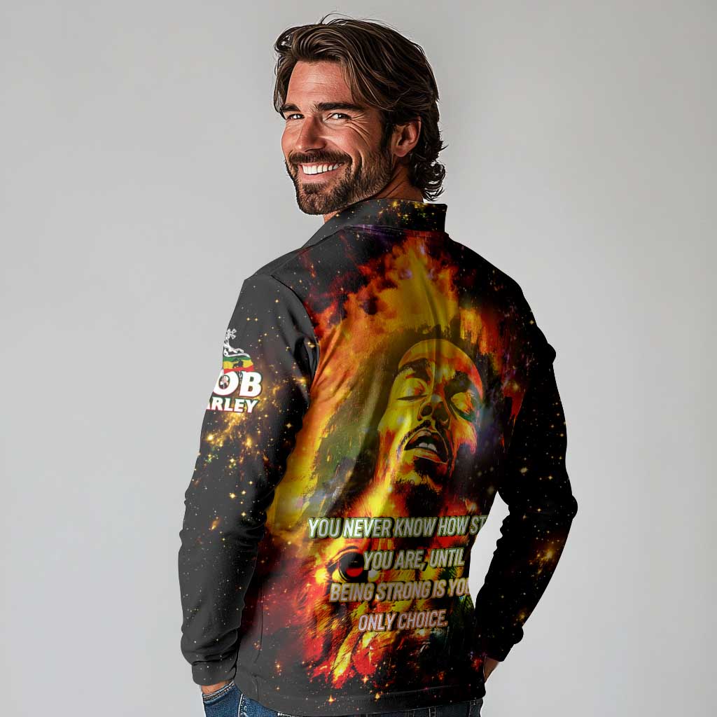 Bob King Of Reggae Long Sleeve Polo Shirt Rastafari Lion - You Never Know How Strong You Are