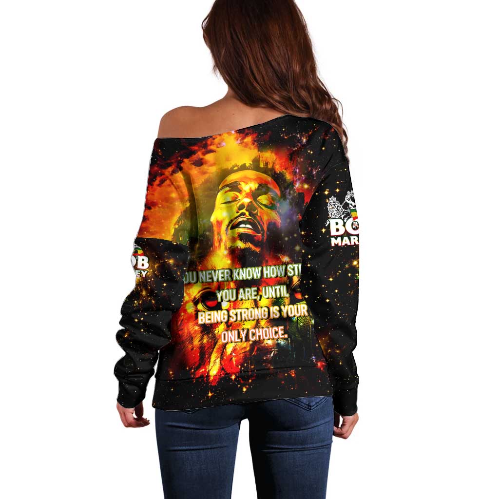 Bob King Of Reggae Off Shoulder Sweater Rastafari Lion - You Never Know How Strong You Are