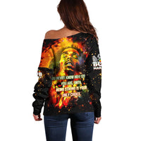 Bob King Of Reggae Off Shoulder Sweater Rastafari Lion - You Never Know How Strong You Are