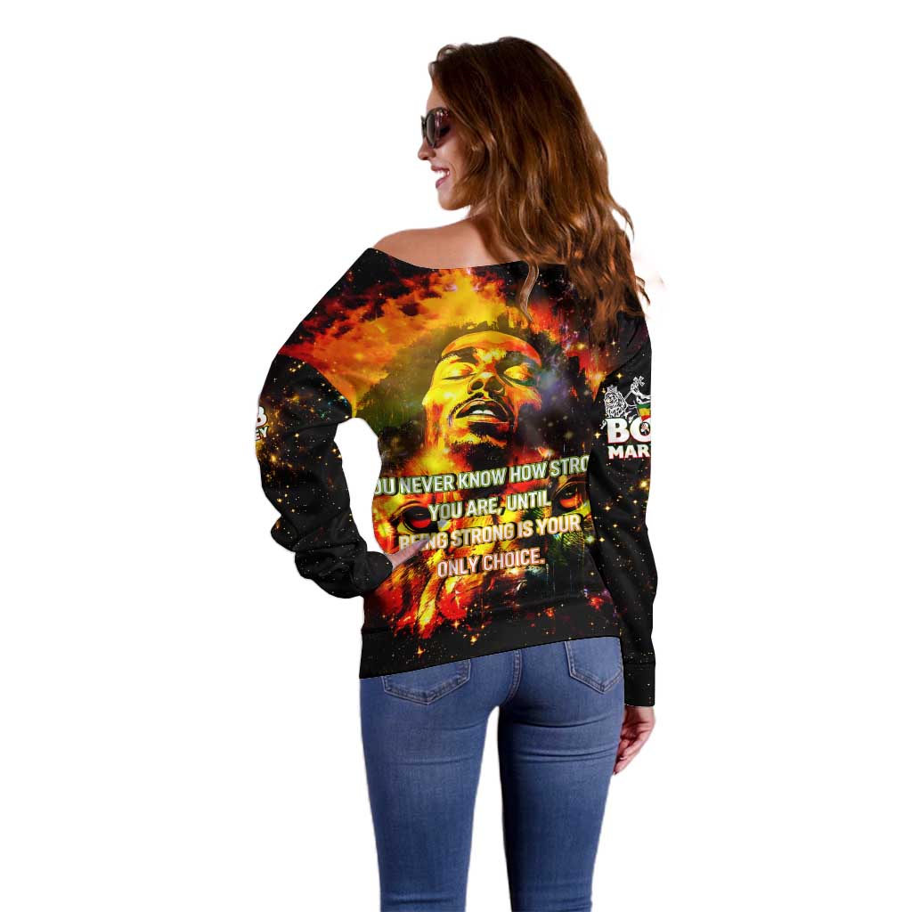 Bob King Of Reggae Off Shoulder Sweater Rastafari Lion - You Never Know How Strong You Are