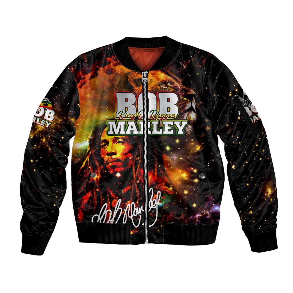 Bob King Of Reggae Sleeve Zip Bomber Jacket Rastafari Lion - You Never Know How Strong You Are