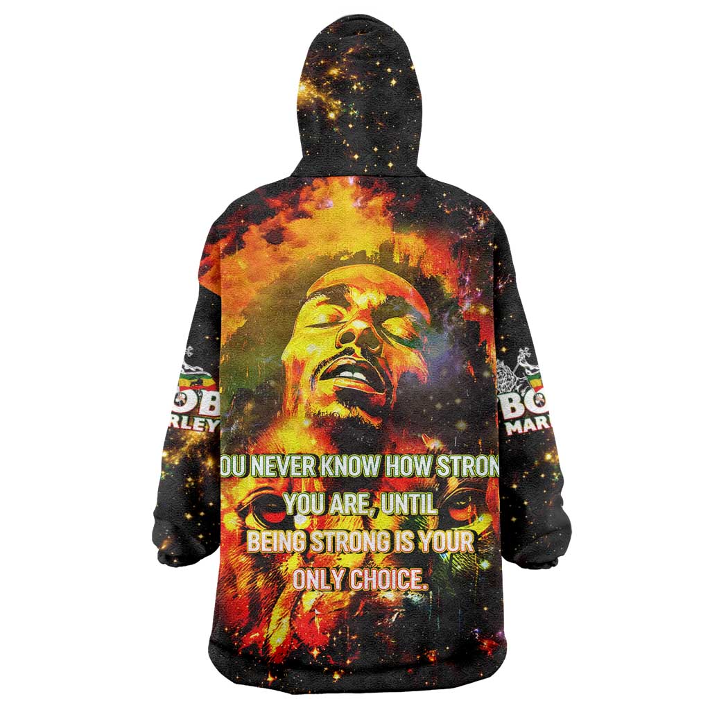 Bob King Of Reggae Wearable Blanket Hoodie Rastafari Lion - You Never Know How Strong You Are