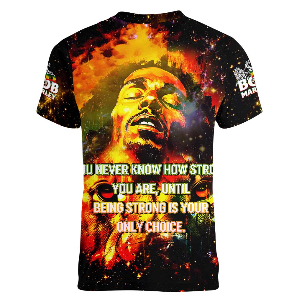 Bob King Of Reggae Women V-Neck T-Shirt Rastafari Lion - You Never Know How Strong You Are