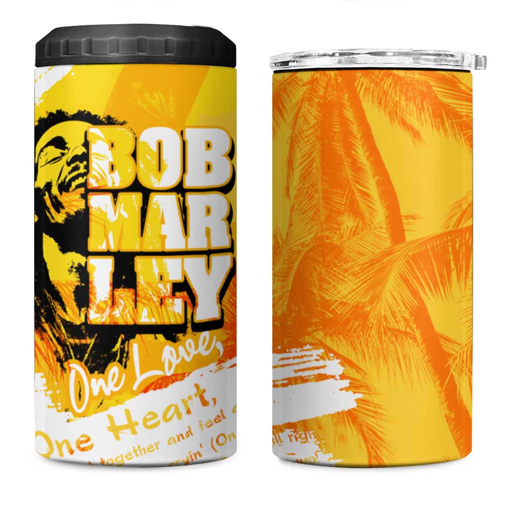 Legend Bob Reggae 4 in 1 Can Cooler Tumbler One Love One Heart Tropical Leaf