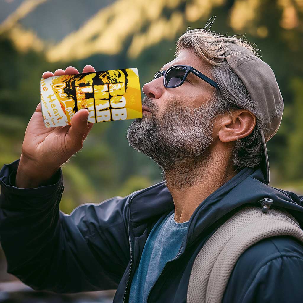 Legend Bob Reggae 4 in 1 Can Cooler Tumbler One Love One Heart Tropical Leaf