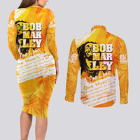Legend Bob Reggae Couples Matching Long Sleeve Bodycon Dress and Long Sleeve Button Shirt One Love One Heart Tropical Leaf