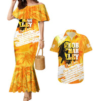 Legend Bob Reggae Couples Matching Mermaid Dress and Hawaiian Shirt One Love One Heart Tropical Leaf