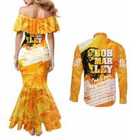 Legend Bob Reggae Couples Matching Mermaid Dress and Long Sleeve Button Shirt One Love One Heart Tropical Leaf