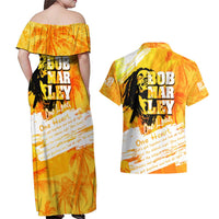 Legend Bob Reggae Couples Matching Off Shoulder Maxi Dress and Hawaiian Shirt One Love One Heart Tropical Leaf