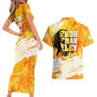 Legend Bob Reggae Couples Matching Short Sleeve Bodycon Dress and Hawaiian Shirt One Love One Heart Tropical Leaf