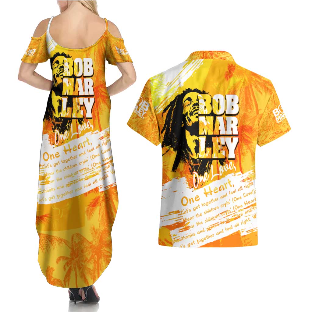 Legend Bob Reggae Couples Matching Summer Maxi Dress and Hawaiian Shirt One Love One Heart Tropical Leaf