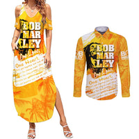 Legend Bob Reggae Couples Matching Summer Maxi Dress and Long Sleeve Button Shirt One Love One Heart Tropical Leaf