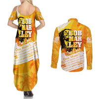 Legend Bob Reggae Couples Matching Summer Maxi Dress and Long Sleeve Button Shirt One Love One Heart Tropical Leaf