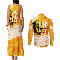 Legend Bob Reggae Couples Matching Tank Maxi Dress and Long Sleeve Button Shirt One Love One Heart Tropical Leaf