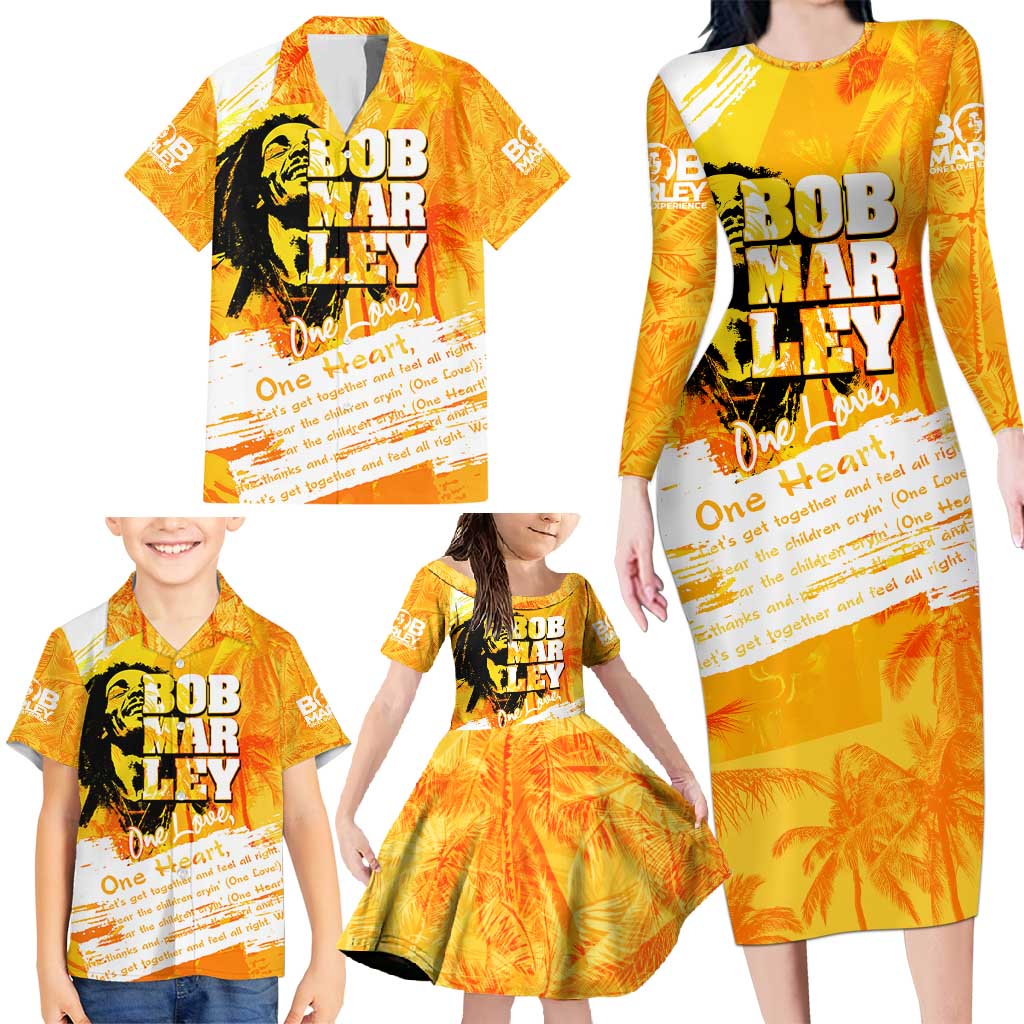 Legend Bob Reggae Family Matching Long Sleeve Bodycon Dress and Hawaiian Shirt One Love One Heart Tropical Leaf