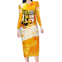 Legend Bob Reggae Family Matching Long Sleeve Bodycon Dress and Hawaiian Shirt One Love One Heart Tropical Leaf