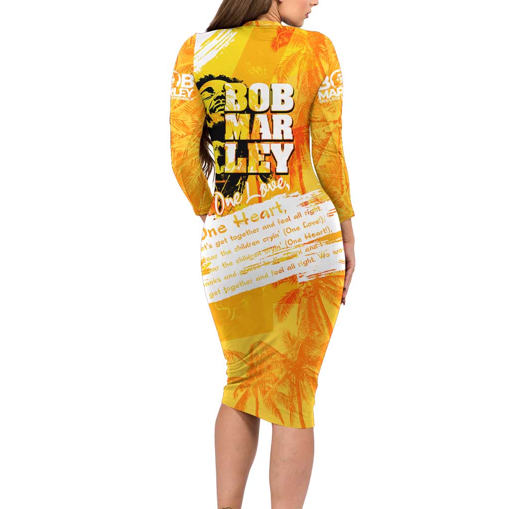 Legend Bob Reggae Family Matching Long Sleeve Bodycon Dress and Hawaiian Shirt One Love One Heart Tropical Leaf